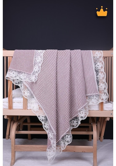 Babyhola 90x100cm Dantelli Triko Kız Erkek Bebek Battaniye Tv Diz Battaniyesi Gülkurusu 12100 001