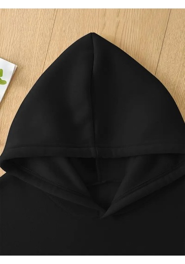 Kışlık Kapüşonlu Sweatshirt, Çocuk Ayıcık Baskılı SiYAH