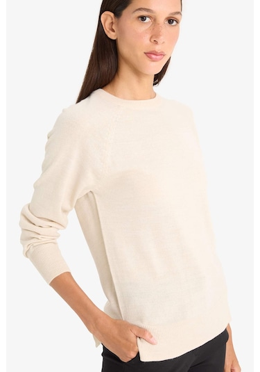 Defacto Relax Fit Bisiklet Yaka Basic Düz Triko Kazak I6913az25wnbg420 Bej