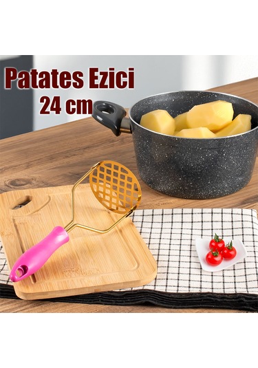 Porsima Paslanmaz Metal Patates Ezici Patates Ezeceği 24cm Fuşya