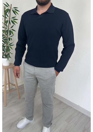 Explode - Erkek Lacivert Polo Yaka Regular Triko Kazak Lacivert