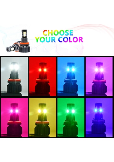 Tenfowee F0069 Ev23 H8/h9/h11 Uyumlu Bluetooth Kontrollü Su Geçirmez Rgb Led Sis Farı - 8000lm Parlaklık