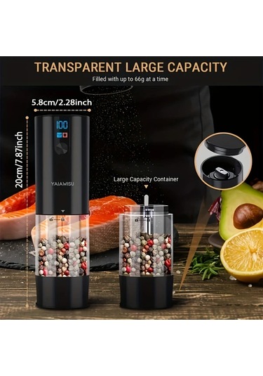 Motion003 Elektrikli Tuz Ve Biber Değirmeni Seti Siyah 1 Usb Şarjlı Küçük Öğütücü Lcd Ekran Ayarlanabilir Kabağlık Ev Mutfak Restoran Barbekü