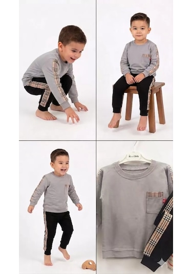 Peruflic 2-5 Yaş Cep Detaylı 2 Li Çocuk Takımı Gri