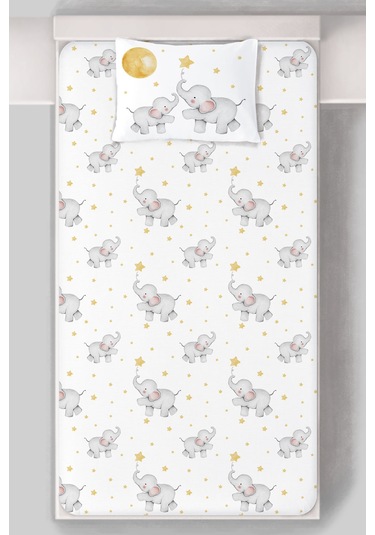 Organik Tek Kişilik Lastikli Çarşaf Seti - Hayalperest Fil Renkli