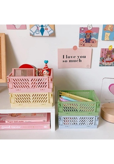 Novahub Beyaz Mini Katlanır Plastik Saklama Kutusu Katlanabilir Saklama Kabı Masaüstü Kozmetik Depolama Sepeti Ev Ofis Organizatör Kutusu 1 Pc Beyaz