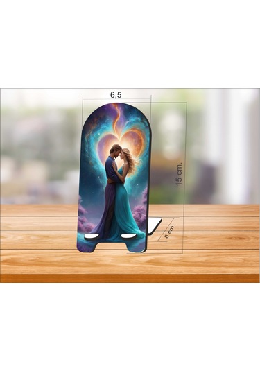 2 Adet Ahşap Sevgililer Günü V2 Telefon Tutucu Masaüstü Telefon Çok Renkli