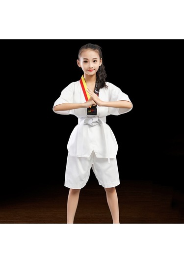 Sones Taekwondo Giyim Çocuk Yetişkin Pamuklu Erkek Ve Kadın Taekwondo Eğitim Üniformaları Alfabe Yaka Kısa Kollu Çok Renkli