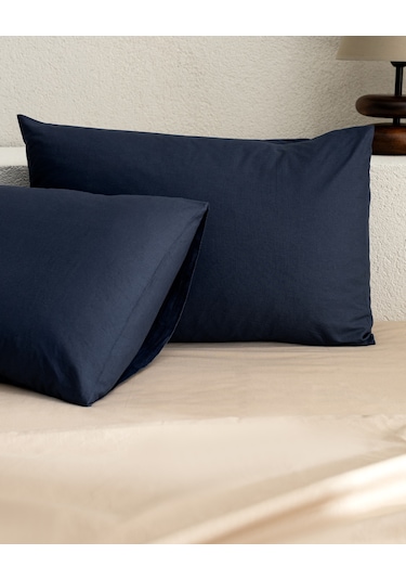Madame Coco Manon %100 Pamuk Ranforce Düz 2'li Yastık Kılıfı Seti Lacivert