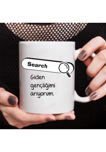 " Giden Gençliğimi Arıyorum." Baskılı Beyaz Kupa Bardak Kahve Hediyeli