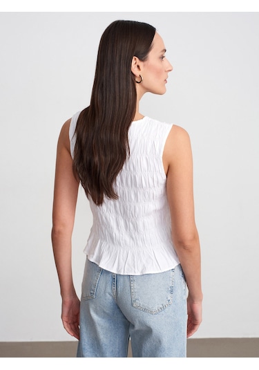 Dilvin 50845 Gipeli Crop Bluz-beyaz
