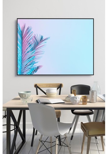 60 X 70 Cm Mavi Palmiye Yaprağı Desenli Cam Tablo 4Mm Temperli Ca