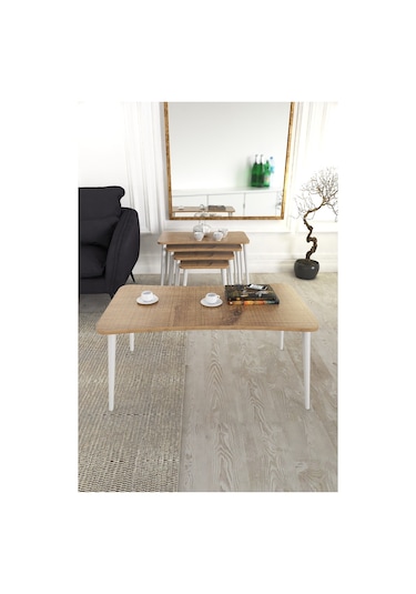 Alanur 5li Orta Sehpa Ve Zigon Sehpa Ahşap Ayaklı Çay Kahve Sehpası Xl Salon Seti Ceviz