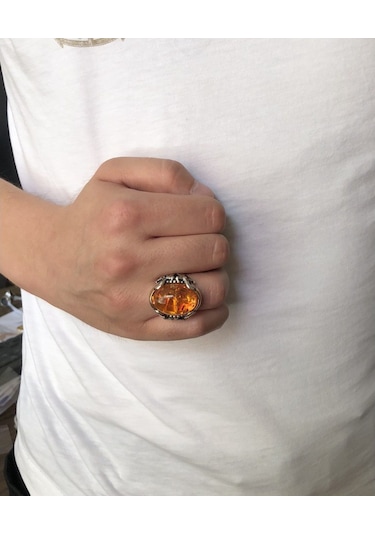 Gümüş Baltık Kehribar Taşlı Kelime-I Tevhid Işlemeli Kılıç Model