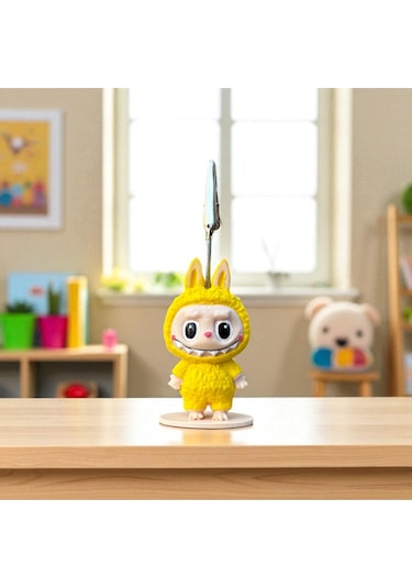 Dekoratif Sevimli Labubu Notluk - Kağıt Tutacağı - Fotoğraf Tutacak Sarı