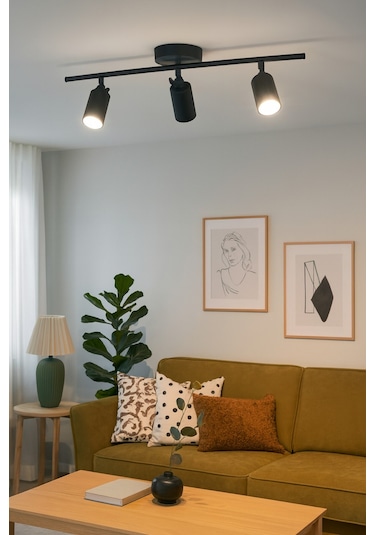 Spoti 3'lü Siyah Renk Beyaz Işık Modern Tasarım Salon - Mutfak - Banyo Spot Ledli Sıralı Avize Siyah