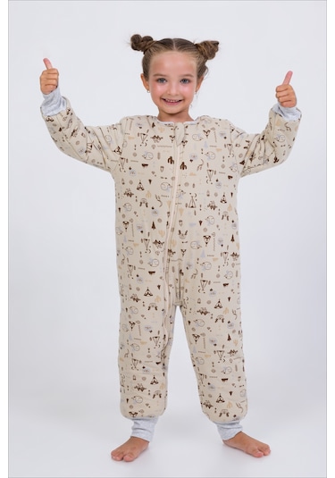 Kız Erkek Çocuk Kalın Elyaf Dolgulu Premium Kalite 2.5 Tog Desenli Uyku Tulumu Taş