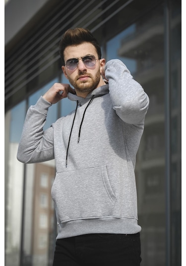 Oksit Janvier Üç İplik Şardonlu Fitted Kapüşonlu Basic Erkek Sweatshirt 001