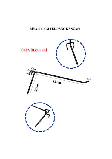 100 Adet Cnc Büküm Dayanıklı Yapı 15 Cm Siyah Tel Pano Kancası Siyah