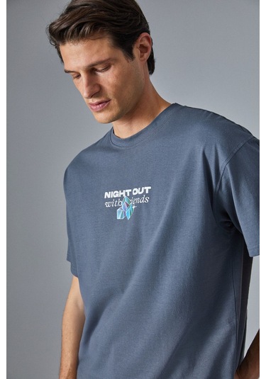 GRIMELANGE Nıghtout Erkek Oversize Fit Antrasit T-shirt Antrasit