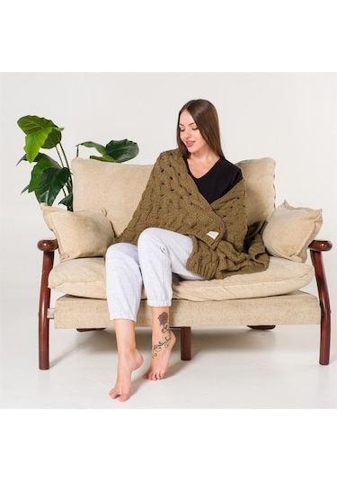 Serenita Saç Örgü Triko Tv Battaniyesi Throw Koltuk Şalı (538861587)-110X160
