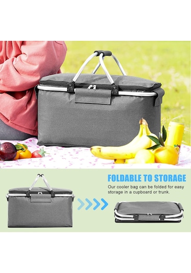 Jialan Soğutucu Çanta, Piknik Sepeti, 22 L Termal Sepet, Gri
