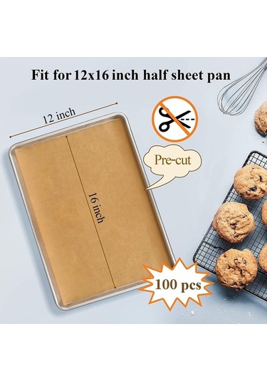 Maoyaya 100 Adet 12x16 Ağarsız Parşömen Kağıdı, Fırın Ve Kurabiye Pişirme İçin, Ahşap Mutfak Malzemeleri Ahşap