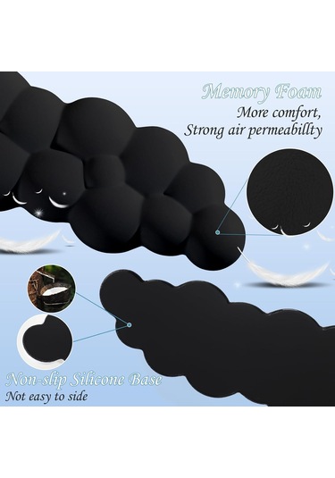 Hombey Ergonomik Klavye Bilek Destekçisi - Yavaş Geri Sayan Hafıza Pamuk - Siyah Bulut Desenli Bilek Yastığı + Klavye Matı