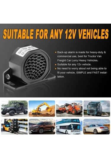 Pazly Drimore Siyah 110db Ters Geri Alarm, 3 Muzikli, 12v/24v Araba/kamyon Alarm Sistemi, Yüksek Sesli, Abs Malzemeli