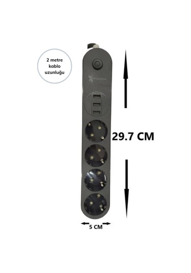 Buffer 4lü Siyah Anahtarlı 3 Usb Li Akım Korumalı Topraklı Çocuk Korumalı Grup Priz 2 Metre Diğer