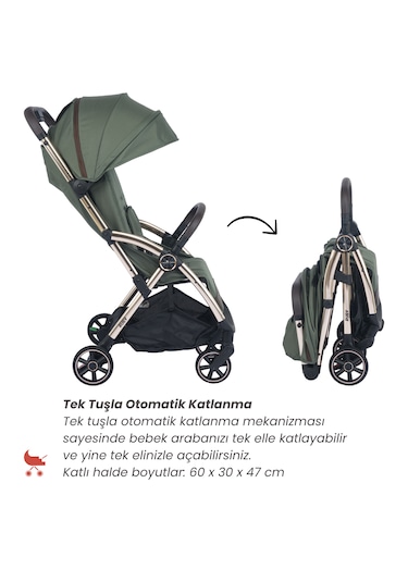 Merkür Bebe Ruby Otomatik Katlanan Kabin Boy Bebek Arabası Yeşil