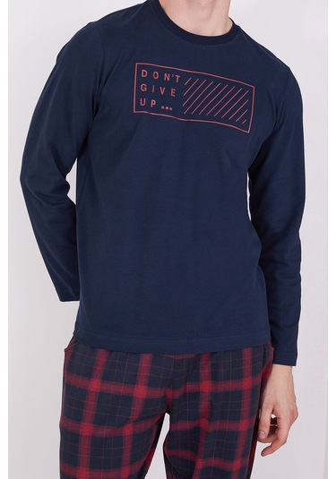 Arnetta Dont Give Up Navy Erkek Uzun Kol Pijama Takım