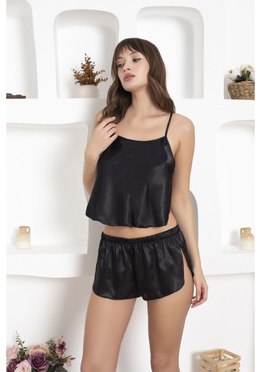 Nbb Kadın Siyah İnce Askılı Şort Takım Siyah