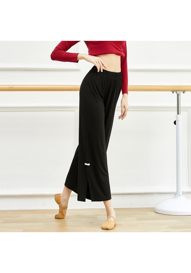 Ximistore9 Kadınlar İçin Yüksek Bel, Geniş Bacaklı, Yan Açık, Esnek Belbandı Modal Yoga Spor Pantolon - Siyah K8675 SiYAH