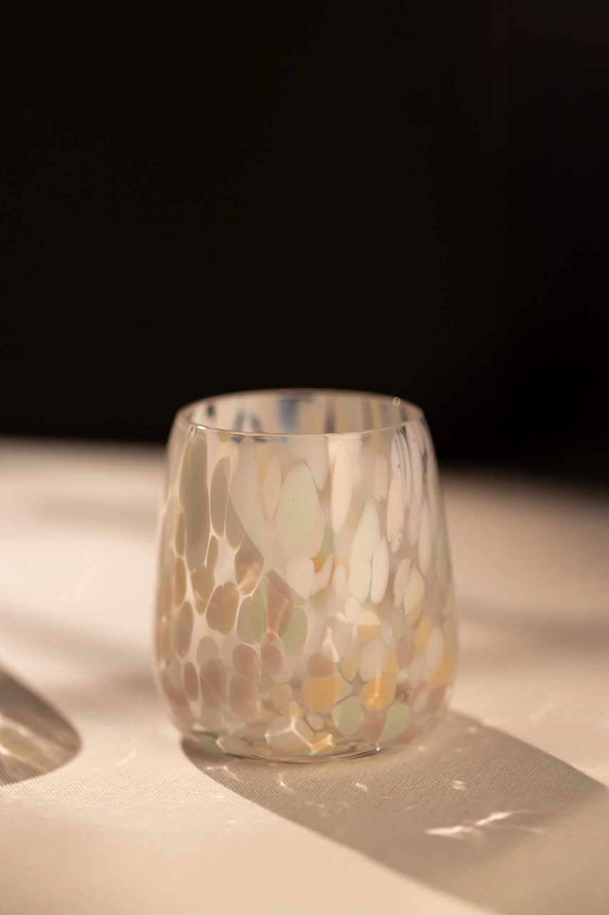 Spotted El Yapımı Kendinden Renkli 2'li Su Bardak Seti Bej-krem 330 Cc Renkli