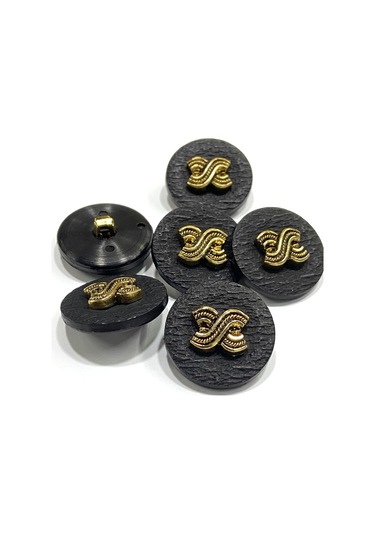Trençkot Ceket Düğmesi / Kabartma Gold Detaylı / Siyah 2,2 Cm / Kod:2620