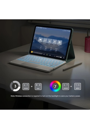 Honeybeeshop Yeşil İpad Uyumlu Pro 11 Ve Air4/5/6 10.9 İçin Klavyeli İpad Uyumlu Kılıfı 7 Renkli Aydınlatmalı Çıkarılabilir Tablet Klavyesi Ve Dokunmatik Ped İle Kalem Tutuculu