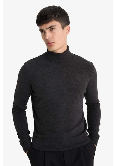 Defacto Slim Fit Dar Kesim Balıkçı Yaka Basic Düz Triko Kazak R1124az25wngr210 Gri-gr210