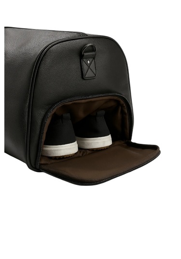 Seyahat Çantası Ayakkabı Bölmeli Spor Deri Siyah