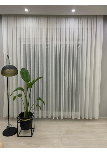 4042 Gümüş Simli Desenli Modern Ekru Tül Perde 1/2,5 Orta Normal Pileli Ekru-gümüş