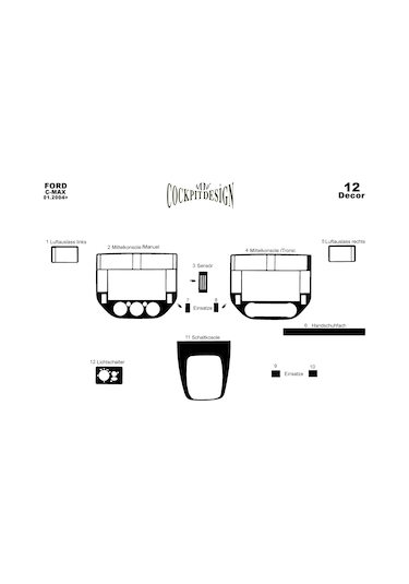 Ford C Max Konsol-torpido Kaplama 2004-2010 12 Parça Analog Klima -maun Maun