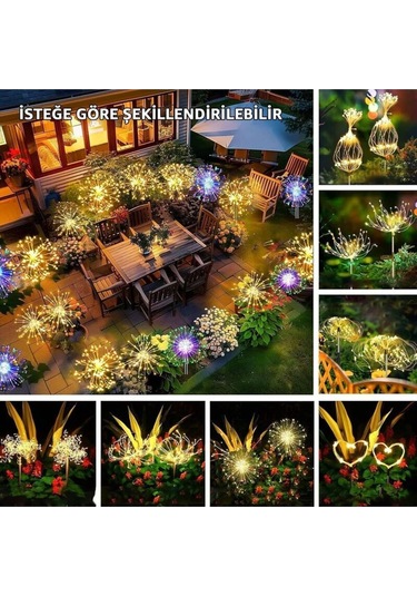 2'li 50 Tel 150 Led Güneş Enerjili Bahçe Aydınlatması Solar Bahçe Dekorasyon Direk Yol Aydınlatması Siyah