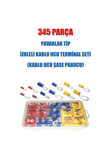 345 Parça Yuvarlak Tip Izoleli Kablo Ucu Terminal Seti