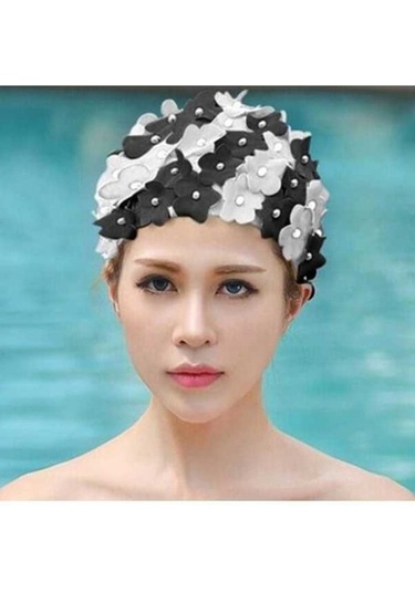 Artfulabode Yüzme Yapımı Üç Sones Siyah Kadınlar İnci İçin El Çiçek Boyutlu Bonesi Beyaz Kw Siyah - Beyaz