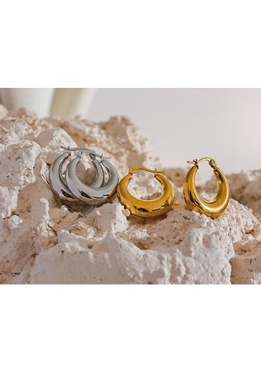 Novahub 18k Altın Geometrik Halka Küpe, Kadınlar İçin Gümüş Ve Altın Renk Paslanmaz Çelik Küpe Takı Gümüş