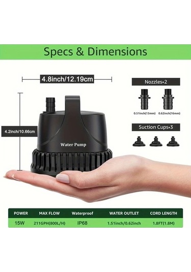 Fastbuy Fochsia Looyoou 800l/h Akışlı Dalgıç Pompası, 15w Sessiz Balık Tankı Pompası