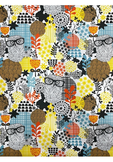 Baykuş Desenli Kumaş Kırlentlik Döşemelik Kumaş Dijital Baskı