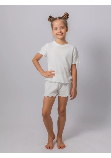 Sem Bur Çocuklar İçin Dantelli Pijama Takımı Şortlu 462072134 Beyaz