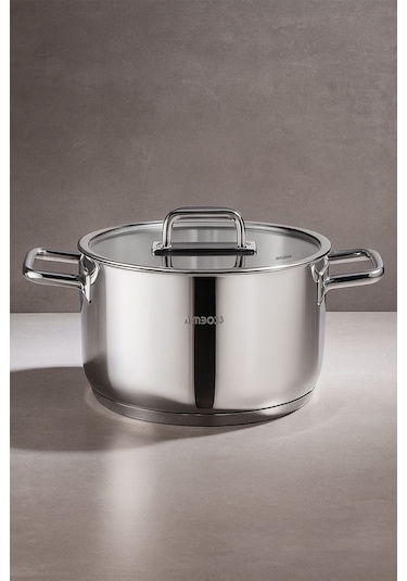 Nova Paslanmaz Çelik Cam Kapaklı Derin Tencere 18x9 Cm Gri