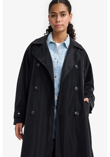 Defacto Regular Fit Suni Deri Kemerli Uzun Trençkot E8580ax25aubk27 Siyah